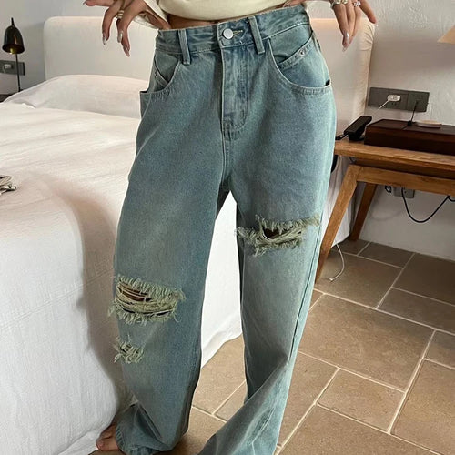 Load image into Gallery viewer, Hole Hollow Out Denim Wide Leg Pants For Women High Waist Patchwork Button Summer Jeans Female Fashion Clothing
