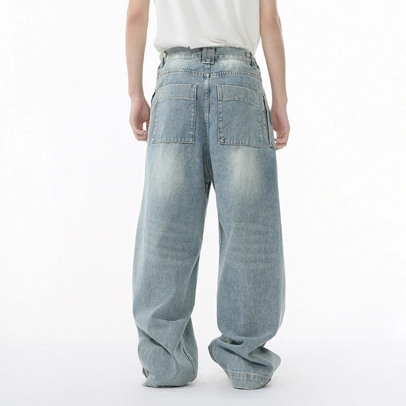 Streetwear Men's Jeans New American Niche Design Fold Design Solid Color Simple Straight Leg Casual Denim Pants 9W1678