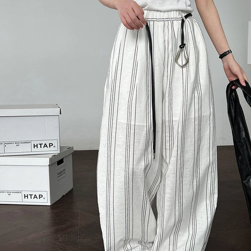 Load image into Gallery viewer, High Waist Brown Striped Linen Belted Long Wide Leg Pants New Trousers Women Fashion Tide Spring Autumn 2025 1DJ1558
