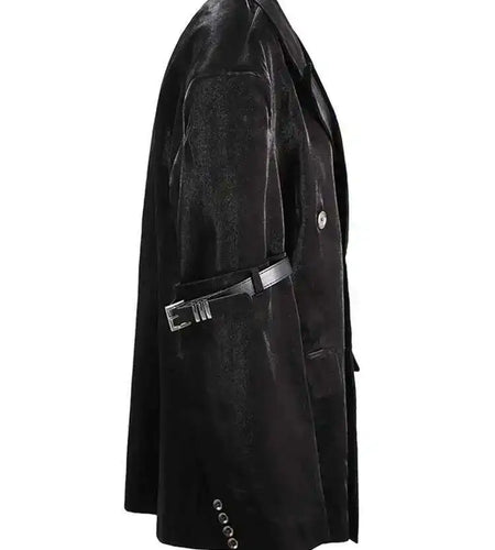 Women Black Leather Buckle Big Size Casual Blazer New Lapel Long Sleeve Jacket Fashion Tide Spring Autumn 2025  CPG1272