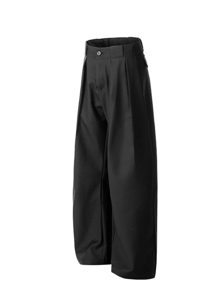 Male Suit Pants Curved Knife Design New American High Street Style Straight Wide Leg Solid Color Men's Trousers 9W1963