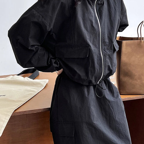 Load image into Gallery viewer, Jacket Drawstring Big Size Half-body Skirt Two Pieces Suit New Stand Collar Women Fashion Spring Autumn 2025 1DH0976
