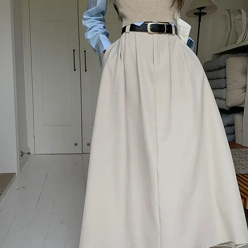 Load image into Gallery viewer, Korean Black High Waist Pleated Woman Grey Suit Skirt Female 2023 Autumn Ladies Casual Fashion Beige Festival A-line Long Skirts
