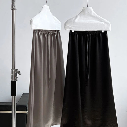 Load image into Gallery viewer, High Elastic Waist Black Satin Drawstring Elegant Half-body Skirt Women Fashion Tide New Spring Autumn 2025 1DJ0193
