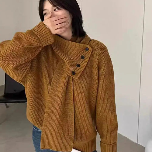 Load image into Gallery viewer, 2024 Autumn Winter New Solid Scarf Neck Sweater Korean Version Loose Fashion Long Sleeve Pullovers Knitted Tops Ladies Clothes
