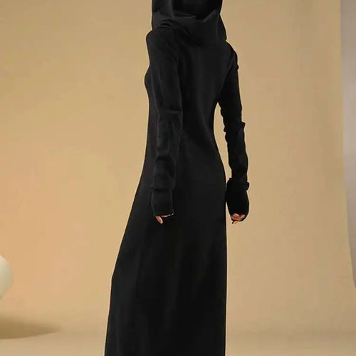 Load image into Gallery viewer, Women Oat Color Knitting Ankle Length Dress New Hooded Long Sleeve Loose Fit Fashion Tide Spring Autumn 2025 1DH3764
