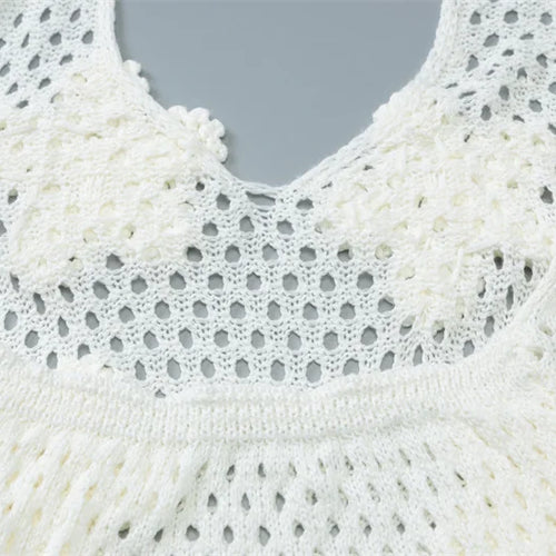 Load image into Gallery viewer, Hollow Out Beach Knit Sexy Mini Dress Women Elegant Halter Lace-up Sleeveless Backless Vacation Club Party Dress
