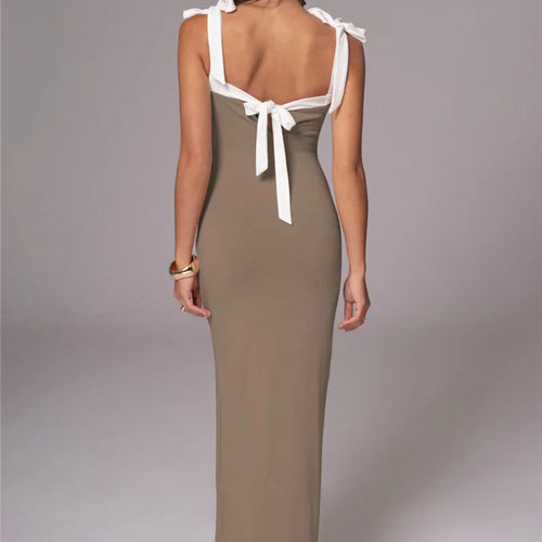 Load image into Gallery viewer, Lace-up Backless Sexy Maxi Dress Women Square Collar Patchwork Sleeveless Bodycon Club Party Sexy Long Dress Elegant
