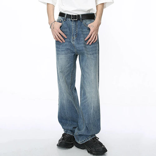 Load image into Gallery viewer, Washed Male Jeans Korean Fashion Gradient Color Pockets Men&#39;s Straight Denim Trousers Wide Leg Pants Spring Chic 9C4278
