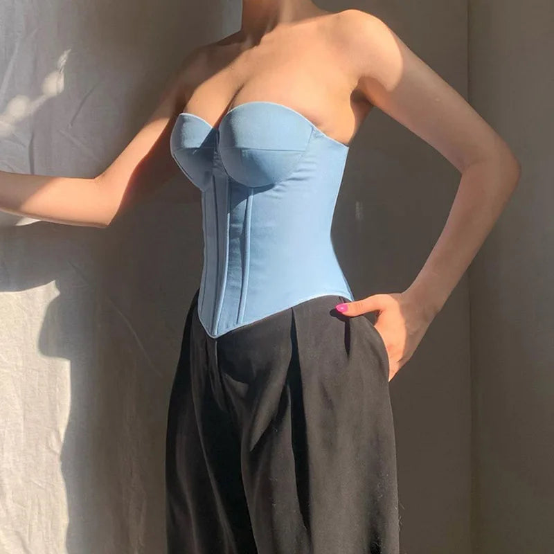 Corset Tops y2k Clothes Women Solid Color Off Shoulder Strapless  Fishbone Bustier Bandeau Sexy Clothing Streetwear