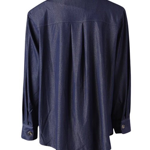 Load image into Gallery viewer, Women Blue Rivet Shoulder Padded Big Size Blouse New Lapel Long Sleeve Shirt Fashion Tide Spring Autumn 2025 CPG3097
