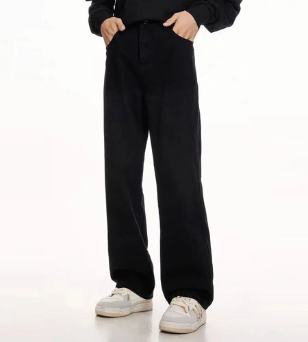 High Street Men's Jeans New Cleanfit Style Loose Casual Solid Color Straight Wide Leg Male Denim Pants Spring 9W1405