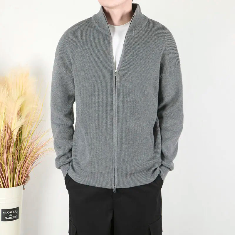 Men's Spring Sweater Jacket  Knitted Summer British Style Zipper Cardigan Sweaters Loose Casual Stand Collar Jackets 9W1208
