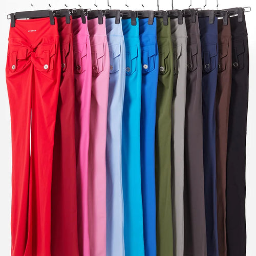 Load image into Gallery viewer, Women Flare Leggings High Waist Wide Elastic Leg Yoga Pants Sport Fitness Pocket Training Running Gym Quick Dry Workout Trousers
