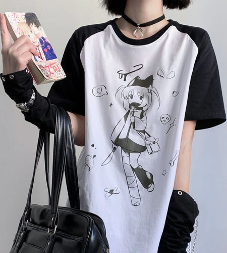 Women Clothing Japanese Tshirts Cute Anime Print Tees Fashion Summer Y2k Tops Streetwear T-shirt O-neck Short Sleeve Camisetas