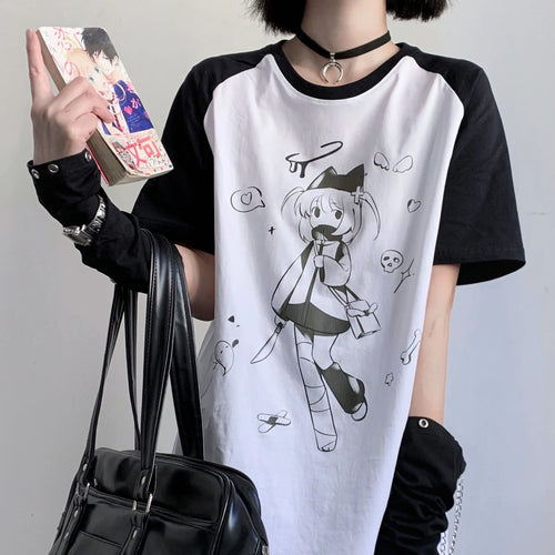 Load image into Gallery viewer, Women Clothing Japanese Tshirts Cute Anime Print Tees Fashion Summer Y2k Tops Streetwear T-shirt O-neck Short Sleeve Camisetas
