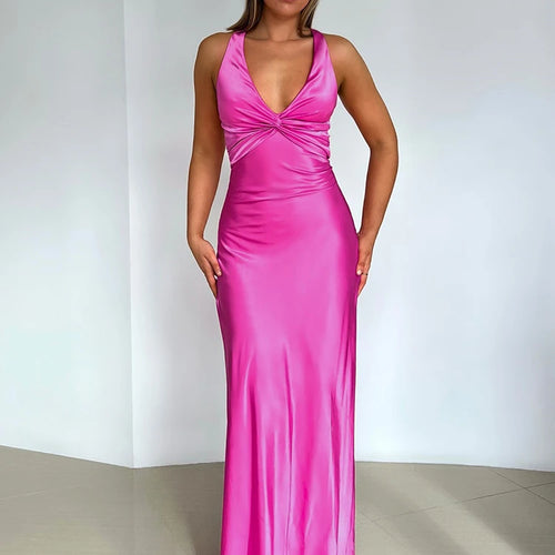 Load image into Gallery viewer, Satin Bow Backless Sexy Maxi Dress For Women Gown Fashion V Neck Sleeveless Club Party Evening Dress Elegant
