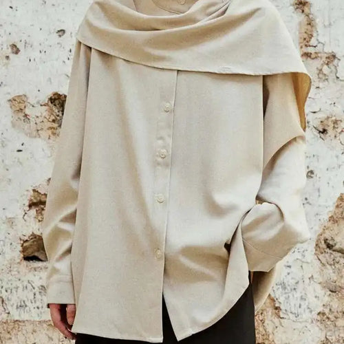 Load image into Gallery viewer, Women Khaki With Scarf Big Size Elegant Blouse New Stand Collar Long Sleeve Shirt Fashion Tide Spring Autumn 2025 1DH6989
