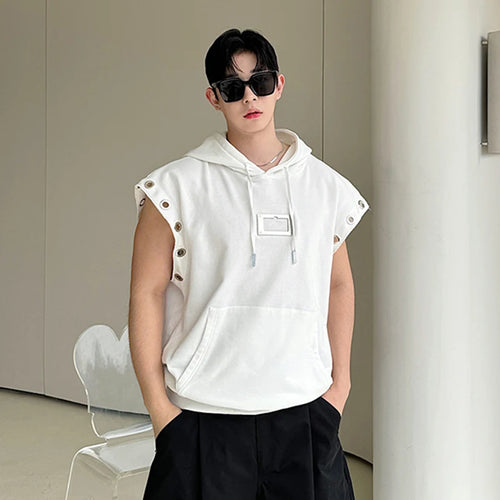 Load image into Gallery viewer, Sleeveless Sweatshirt Men Summer American Hooded Pullover Men&#39;s Top Metal Decoration Niche Design Menwear 9C5986
