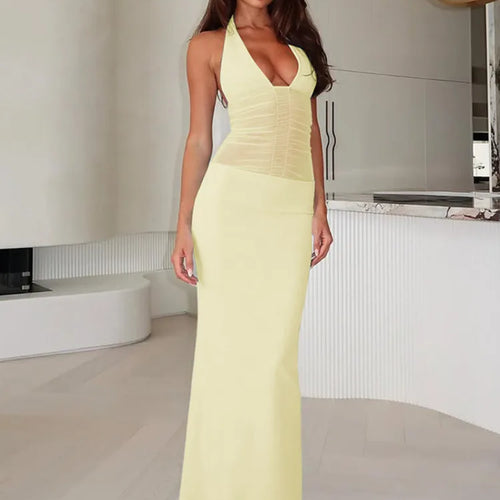Load image into Gallery viewer, Mesh See Through Halter Sexy Maxi Dress Women Gown Fashion Deep V Neck Sleeveless Backless Bodycon Long Dress Elegant
