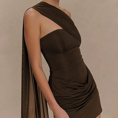 Load image into Gallery viewer, One Shoulder Backless Sexy Mini Dress Women Fashion Off-shoulder Sleeveless Backless Draped Ruched Bodycon Club Dress
