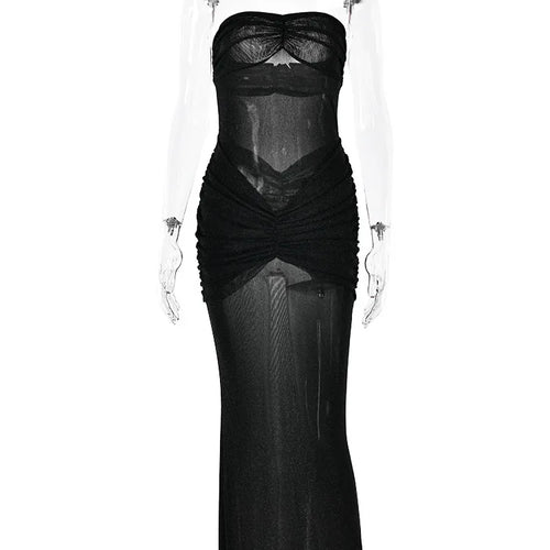 Load image into Gallery viewer, Sexy Strapless Mesh Double-layer Perspective Dress For Women's Summer Vacation 2024 New Slim Backless Party Beachwear
