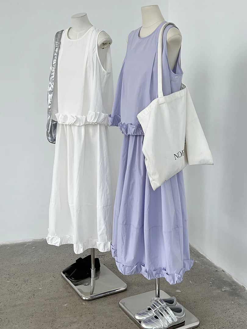 Purple Tank Top Ruffles Half-body Skirt Two Pieces Suit New Round Neck Sleeveless Women Fashion Spring Summer 2025 1DJ1471