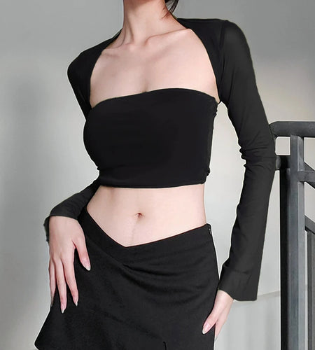 2 Piece Outfit Women Tube Top with Shrug Off Shoulder Sleeveless Vest and Flared Cardigan Shrug y2k Clothes Streetwear