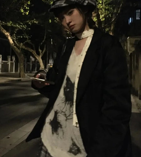 Harajuku Vintage Grunge Butterfly Printing Pullovers Women Y2k Aesthetic See Through Jumpers Streetwear Girl Oversized Sweaters