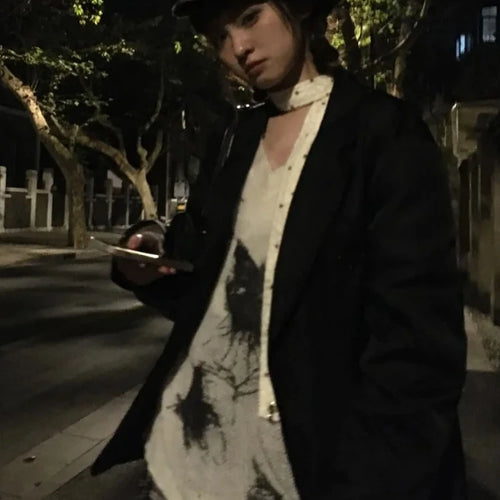 Load image into Gallery viewer, Harajuku Vintage Grunge Butterfly Printing Pullovers Women Y2k Aesthetic See Through Jumpers Streetwear Girl Oversized Sweaters
