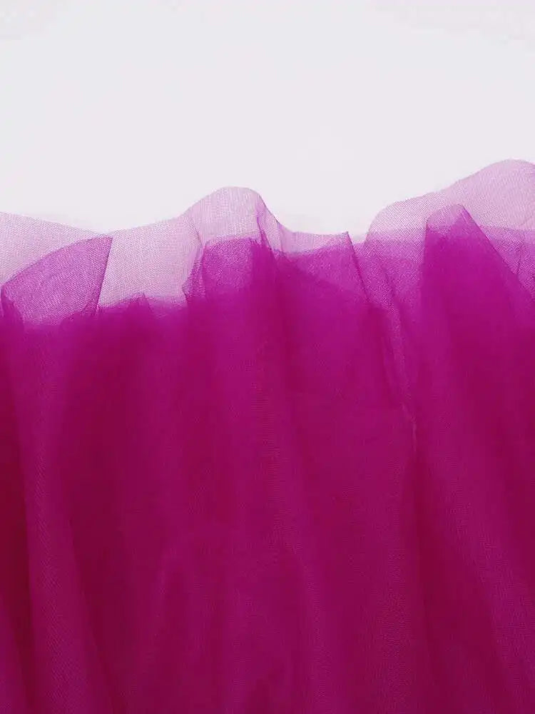 Women Purple Ruffles Mesh Perspective Big Size Long Dress New Round Neck Half Sleeve Fashion Spring Summer 2025 JR7711