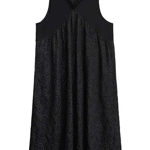 Load image into Gallery viewer, Women Black Pattern Textured Big Size Midi Vest Dress New V-Neck Sleeveless Fashion Tide Spring Autumn 2025 1DH8441
