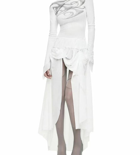 Hit Color Loose Dresses For Women O Neck Long Sleeve High Waist Temperament Long Dress Female Fashion Style Clothes