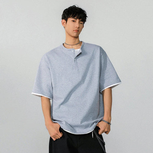 Load image into Gallery viewer, Fake Two-piece Men&#39;s T-shirt Summer New Trendy Solid Color Tees Half Sleeves Round-collar Loose Male T-shirts 2025 9W1295
