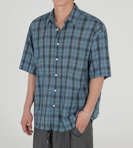 Summer Male Short Sleeve Shirts Casual Plaid Shirt Korean Single Breasted Handsome Trendy Men's Clothing 9W1632