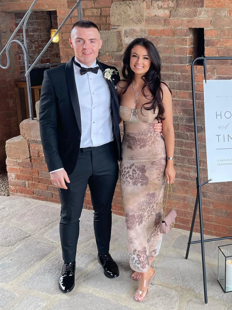 Leopard Print Bodycon Dress Sexy Maxi Spaghetti Strap Wedding Guest Dress Elegant Events Lace Up Women's Clothing