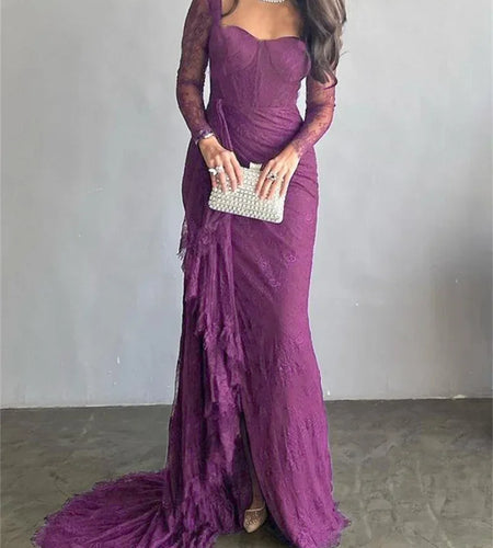 Womens Black Wedding Dresses for Party Evening Formal Bodycon Autumn Floor-Length Elegant Woman Lace Long Dress