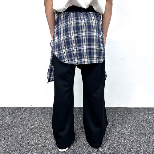 Load image into Gallery viewer, American Style Male Sweatpants High Street Fake Two-piece Spliced Plaid Peplum Design Solid Color Men's Pants 9W1857
