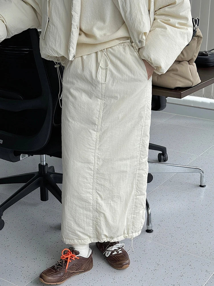 High Waist Beige Drawstring Shaped Warm Duck Down Half-body Skirt Women Fashion Tide New Autumn Winter 2025 1DH7468