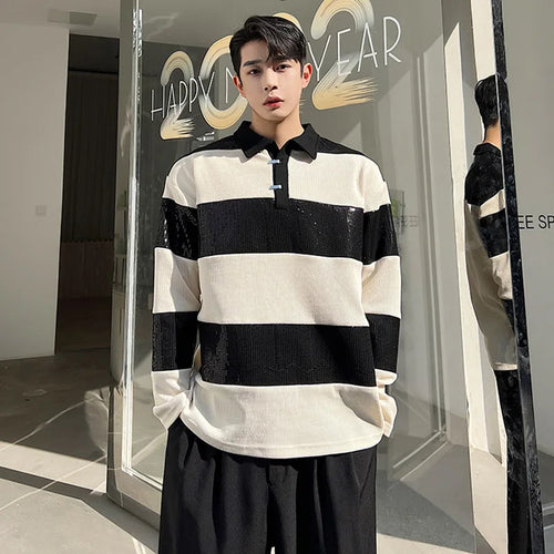 Load image into Gallery viewer, Korean Style High Grade T-shirts Trend Men&#39;s Contrast Color Long Sleeve Pullover Tee Fashion Male Street Clothing 9C1212
