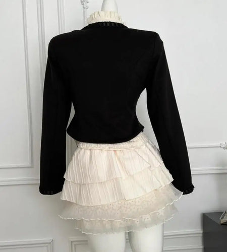 French Vintage Black Small Perfume Style Temperament Short Jacket Women's Autumn Winter Long Sleeved Single Breasted Cotton Coat