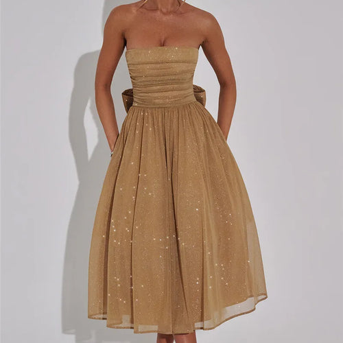 Load image into Gallery viewer, Off-shoulder Backless Bow Sexy Maxi Dress For Women Strapless Sleeveless A-line Loose Pleated Sexy Long Dress Clubwear
