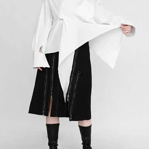 Load image into Gallery viewer, Women White Irregular Big Size Blouse New Lapel Long Sleeve Loose Fit Shirt Fashion Tide Spring Autumn 2025 1DE029900
