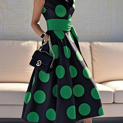 Load image into Gallery viewer, Women&#39;s Elegant Polka-dot Maxi Dresses 2025 Summer Dress Tied Waist  A-line Long Dress for Woman Clothing Party Dresses

