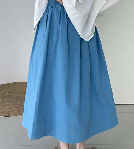 High Elastic Waist Blue Yellow Brief Casual A-line Half-body Skirt Women Fashion Tide New Spring Autumn 2025 1DH5609