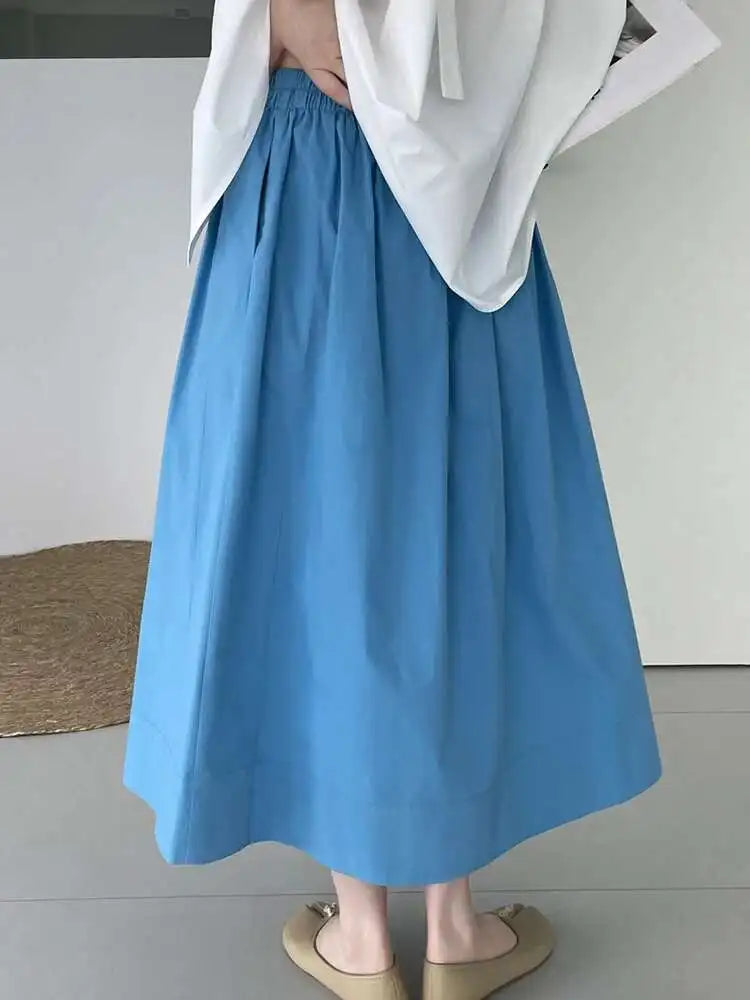 High Elastic Waist Blue Yellow Brief Casual A-line Half-body Skirt Women Fashion Tide New Spring Autumn 2025 1DH5609