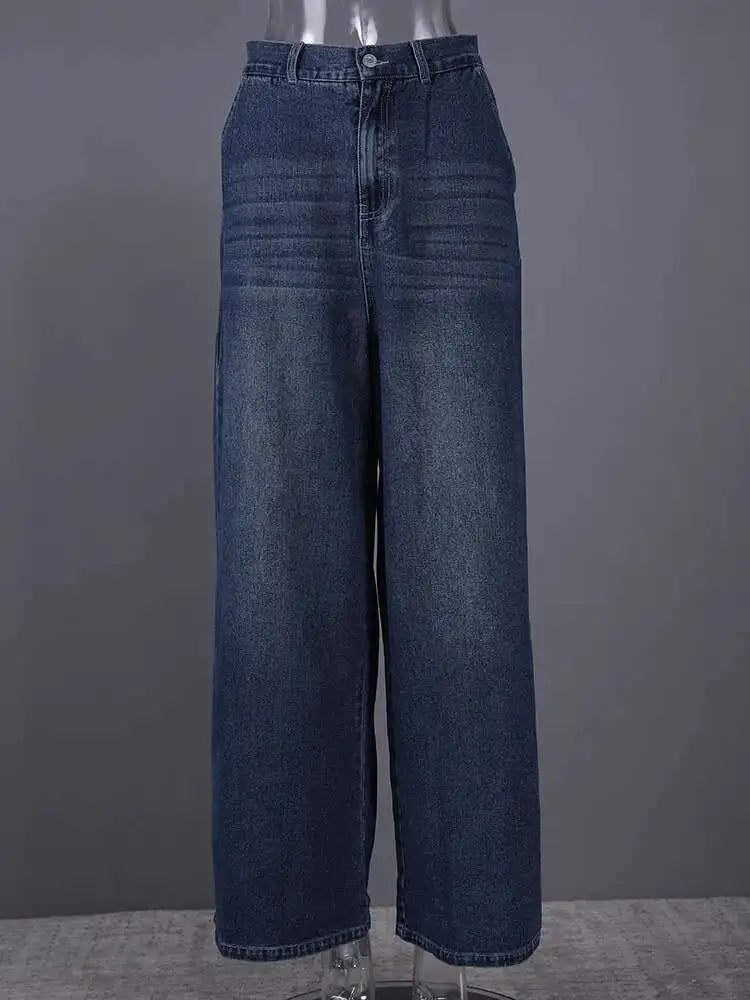 High Waist Blue Denim Vintage Long Casual Wide Leg Jeans New Women Trousers Fashion Tide Spring Autumn 2025 1LD1942