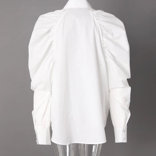 Load image into Gallery viewer, Women Black Pleated Shaped Big Size Elegant Blouse New Lapel Long Puff Sleeve Shirt Fashion Spring Autumn 2025 CPG2607
