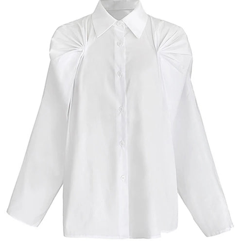 Load image into Gallery viewer, Irregular White Loose Shirts For Women Lapel Collar Long Sleeve Button Through Blouses Female Summer Style
