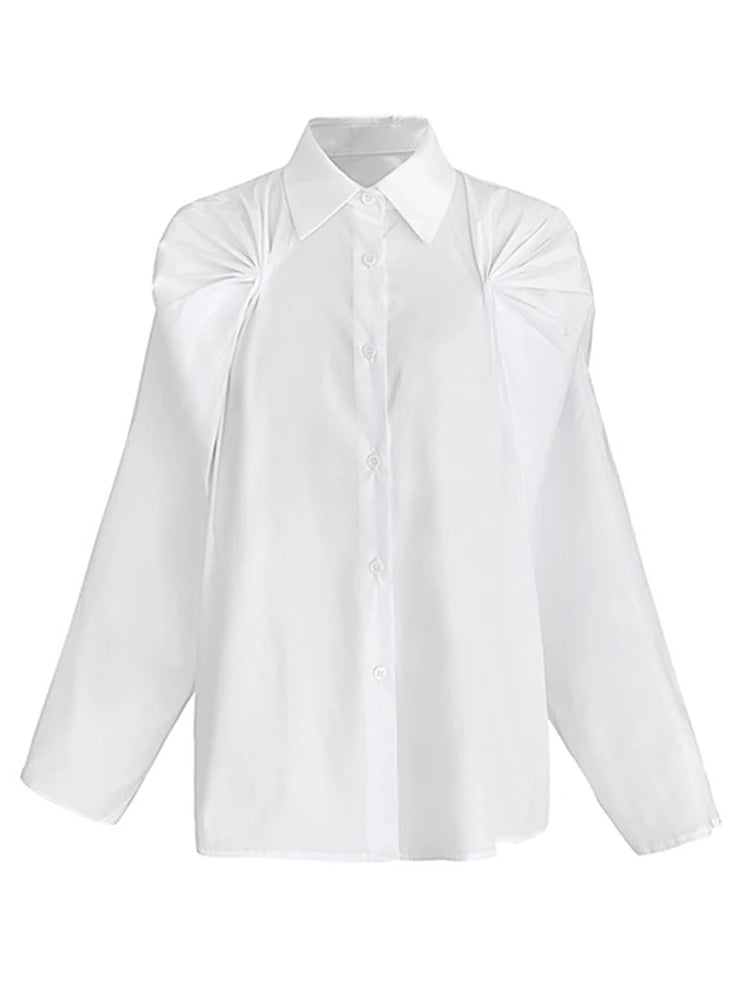 Irregular White Loose Shirts For Women Lapel Collar Long Sleeve Button Through Blouses Female Summer Style